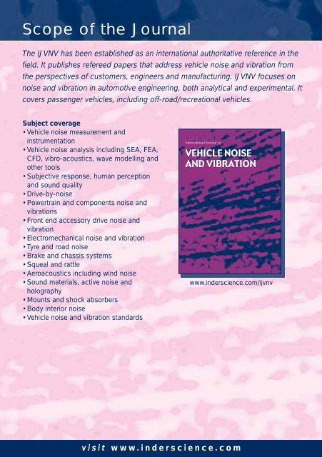 VEHICLE NOISE AND VIBRATION - Inderscience Publishers