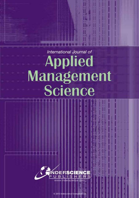 Applied Management Science - Inderscience Publishers