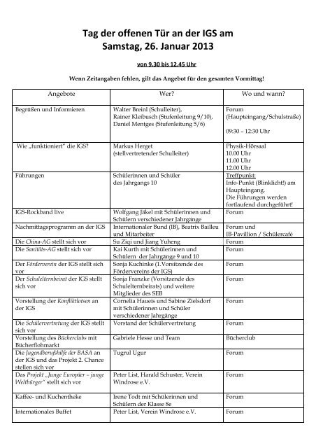 IGS Tag der offenen Tuer 2013 - IGS Stierstadt