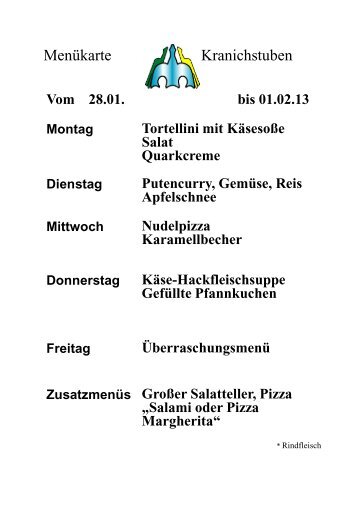 MenÃ¼karte Kranichstuben - IGS Stierstadt