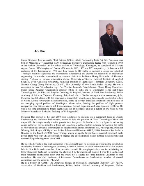 I S Rao J.S. Rao - IFToMM
