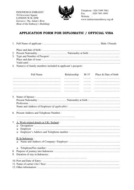 application form for diplomatic / official visa - Indonesian Embassy in ...