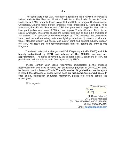 Circular Letter - India Trade Promotion Organisation