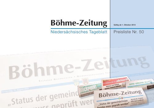 Preisliste Nr. 50 Niedersächsisches Tageblatt - Böhme-Zeitung