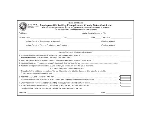 Employee's Withholding Exemption and County ... - State of Indiana