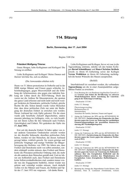 Stenografischer Bericht: 114. Sitzung - Deutscher Bundestag