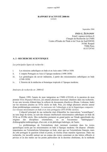 1 RAPPORT D'ACTIVITÉ 2000-04 INES G. ŽUPANOV Email ...