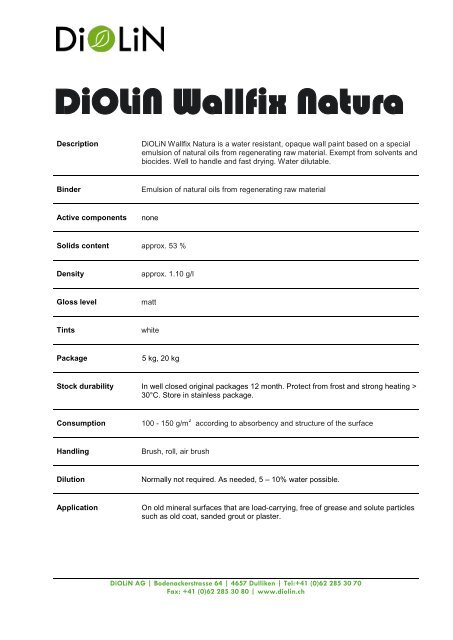 technical data sheet - DiOLiN AG