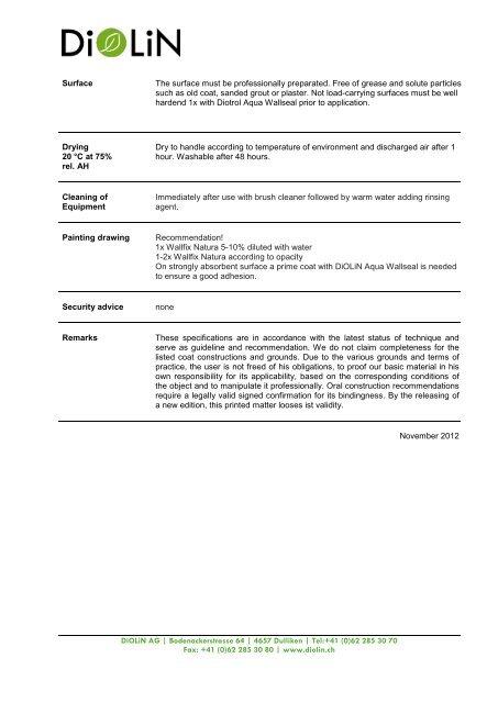 technical data sheet - DiOLiN AG