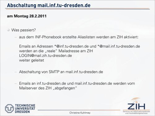 Informationen zur Abschaltung des Mailservers an der Informatik