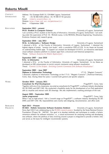 Curriculum Vitae: Roberto Minelli - Faculty of Informatics