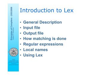 Introduction to Lex - Faculty of Computer Science