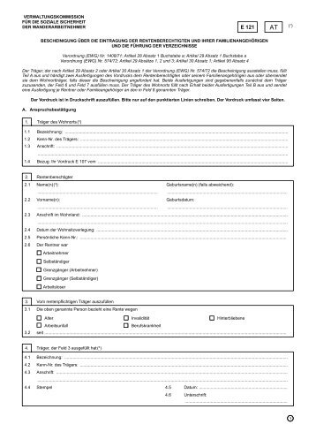 Bescheinigung E 121 - BVA