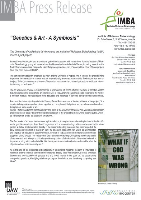 “Genetics & Art - A Symbiosis” - IMBA