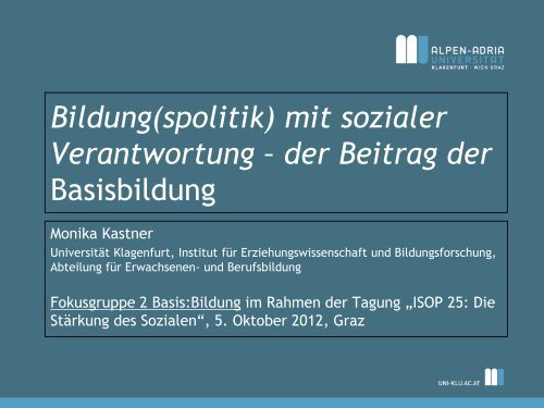 Vitale Teilhabe – Kennzeichen gelingender Basisbildung? - ISOP