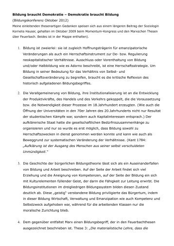 Bildung braucht Demokratie – Demokratie braucht Bildung