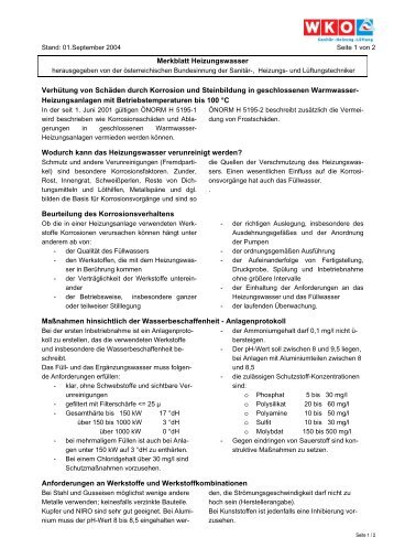 Merkblatt Heizungswasser Verhütung von Schäden durch Korrosion ...