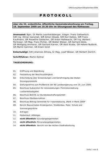 Protokoll (36 KB) - .PDF - Stadtgemeinde Mank