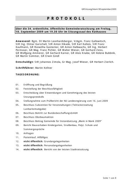 Protokoll (36 KB) - .PDF - Stadtgemeinde Mank