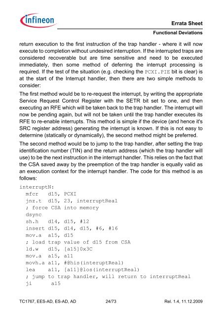 Errata Sheet - Infineon