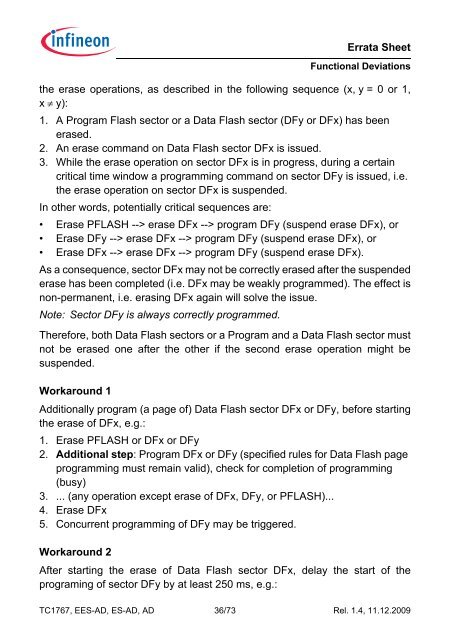 Errata Sheet - Infineon