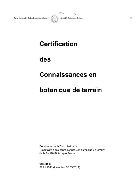 Certification des Connaissances en botanique de terrain - Info Flora