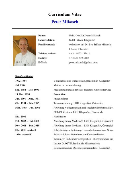 Curriculum Vitae Peter Mikosch