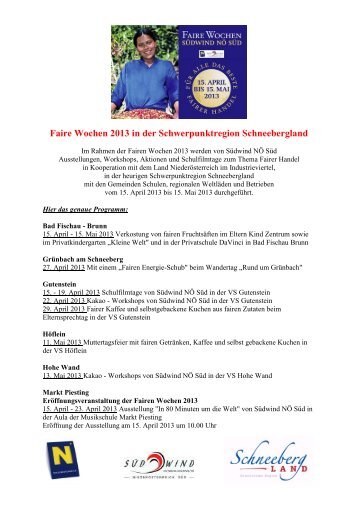 Faire Wochen 2013 in der Schwerpunktregion Schneebergland