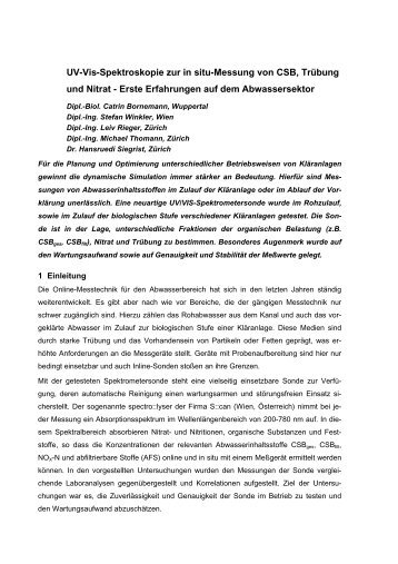 UV-Vis-Spektroskopie zur in situ-Messung von CSB, Trübung und ...