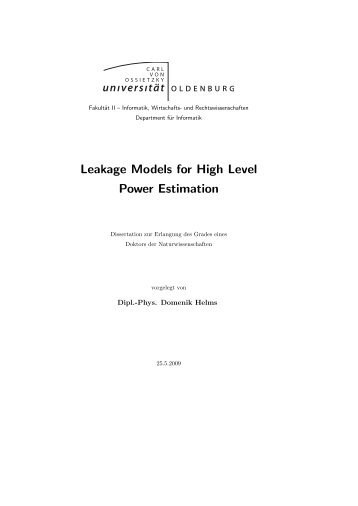 Leakage Models for High Level Power Estimation - Department fÃ¼r ...