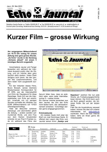 Kurzer Film – grosse Wirkung - Echo vom Jauntal