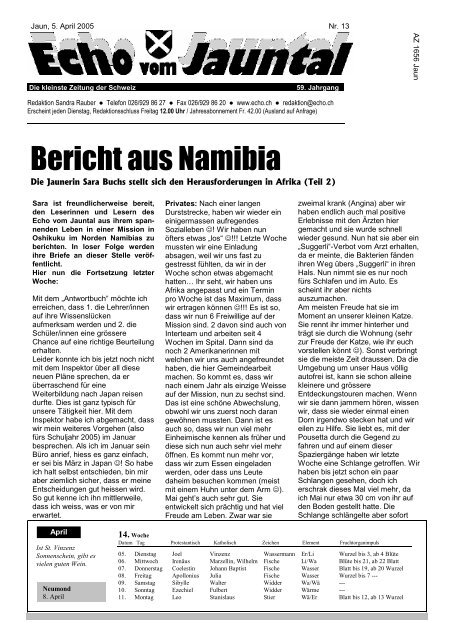 Bericht aus Namibia - Echo vom Jauntal