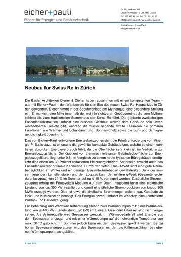 Neubau für Swiss Re in Zürich - Dr. Eicher+Pauli AG