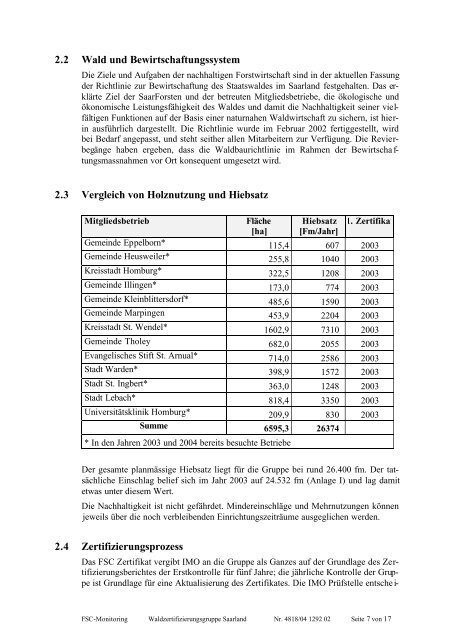 FSC – Waldbewirtschaftung Gruppen-Zertifizierung - IMO