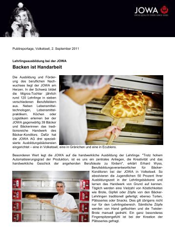 Backen ist Handarbeit - Jowa AG