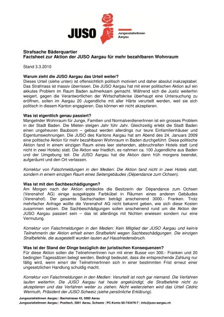 02 Strafsache Bäderquartier Factsheet zur Aktion der JUSO Aargau ...