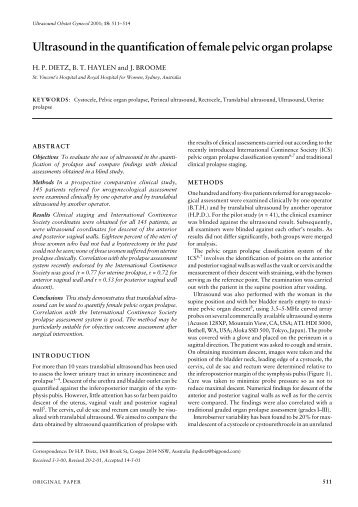 Ultrasound in the quantification of female pelvic organ prolapse