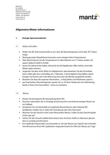 Allgemeine Mieter-Informationen - Mantz AG