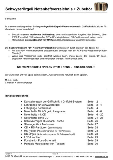 Schwyzerörgeli Notenheftverzeichnis + Zubehör - Musik – Elektronik ...