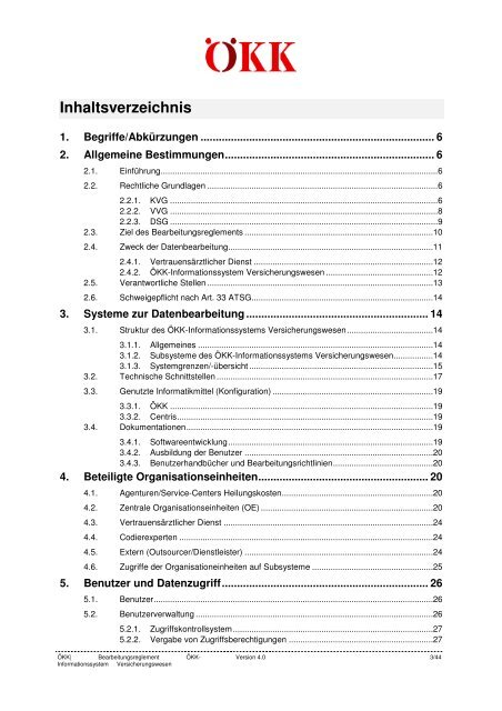 Bearbeitungsreglement Versicherungswesen - ÖKK