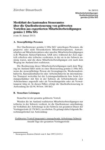 Merkblatt des kantonalen Steueramtes über die ... - PwC