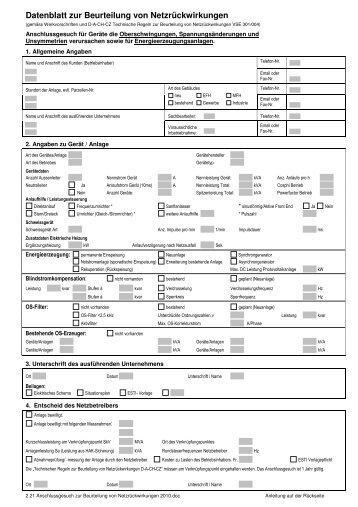 2.21 Anschlussgesuch zur Beurteilung von Netzrückwirkungen 2010