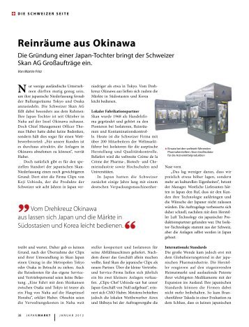 "Reinräume aus Okinawa", Schweizer Seite Januar 2012 - Skan AG
