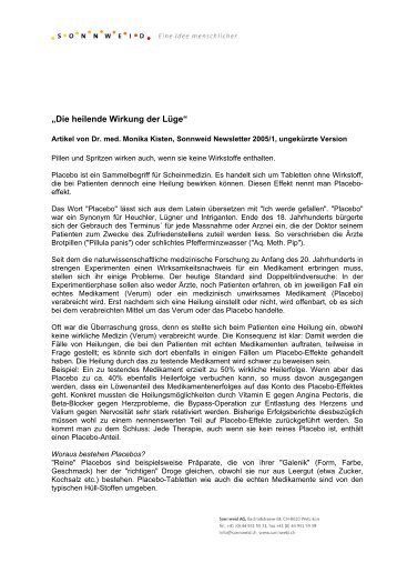 Artikel "Die heilende Wirkung der Lüge (pdf) - Sonnweid