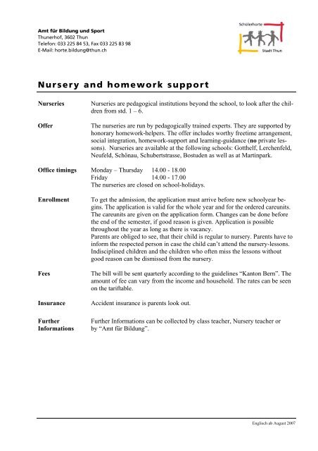 Nursery and homework support - Thun