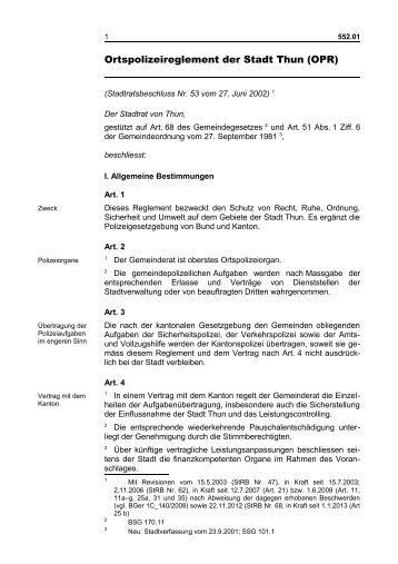 552.01 Ortspolizeireglement der Stadt Thun (OPR)