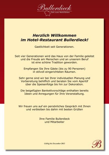 Menüvorschläge 2013 (nur Speisen) - Hotel-Restaurant Bullerdieck