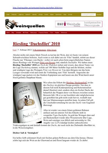 Riesling 'Dachsfilet' 2010 - Weingut Prinz von Hessen