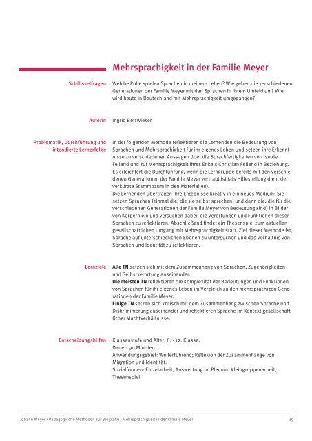 Johann Meyer Pädagogische Methoden zur Biografie - Anne Frank ...