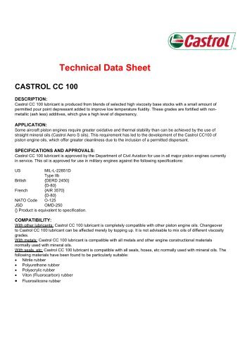 Technical Data Sheet CASTROL CC 100 - Aral